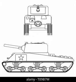 M4 Sherman Panzer. Umrisse nur. Stock Vektor