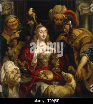 "Cleopatra's Fest". Flandern, 1653. Abmessungen: 156,4 x 149,3 cm. Museum: Staatliche Eremitage, St. Petersburg. Autor: Jacob Jordaens. Stockfoto