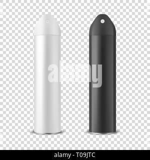 Vector 3d Realistische weiße Leere Spray, Spray Lufterfrischer Flasche Closeup isoliert auf Transparenten Hintergrund. Design Vorlage der Feldspritze kann für Stock Vektor