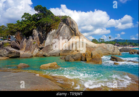 Rock Formation Hin Ta und Hin Yai Felsen, beliebter Aussichtspunkt an Lamai Beach, Koh Samui, Golf von Thailand, Thailand Stockfoto