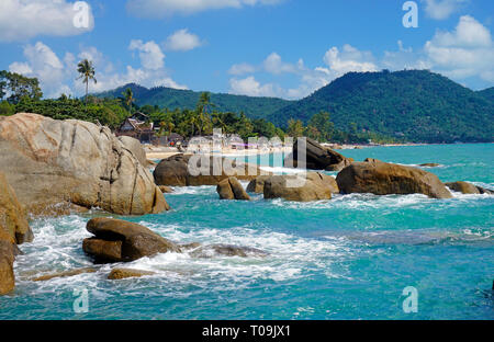 Rock Formation Hin Ta und Hin Yai Felsen, beliebter Aussichtspunkt an Lamai Beach, Koh Samui, Golf von Thailand, Thailand Stockfoto