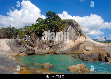 Rock Formation Hin Ta und Hin Yai Felsen, beliebter Aussichtspunkt an Lamai Beach, Koh Samui, Golf von Thailand, Thailand Stockfoto