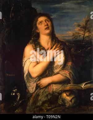 "Reuigen Maria Magdalena". Italien, 1560. Abmessungen: 119 x 97 cm. Museum: Staatliche Eremitage, St. Petersburg. Autor: Tizian (Tiziano Vecellio). Tizian. Stockfoto