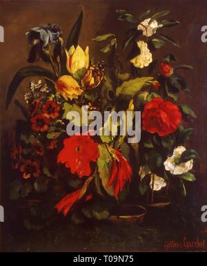 'Blumen (? amellias, Tulpen, Iris und anderen Blumen in zwei Töpfe)". Frankreich, 1863. Abmessungen: 65 x 53,5 cm. Museum: Staatliche Eremitage, St. Petersburg. Autor: Gustave Courbet. Stockfoto