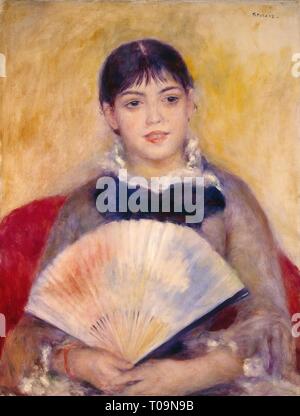 "Mädchen mit einem Ventilator". Frankreich, 1881. Abmessungen: 65 x 50 cm. Museum: Staatliche Eremitage, St. Petersburg. Autor: Pierre-Auguste Renoir. AUGUSTE RENOIR. Stockfoto