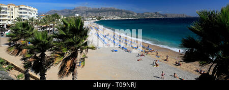 Die Promenade und Strand, Küstenstadt Albir Stadt, Mittelmeer, Costa Blanca, Spanien, Europa Stockfoto