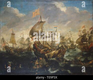 "Kampf der spanischen und der niederländischen Flotte auf Mai 1573, in der Zeit der Belagerung von Haarlem'. Flandern, Mitte der 1620er Jahren. Abmessungen: 134 x 165,5 cm. Museum: Staatliche Eremitage, St. Petersburg. Autor: Andries VAN EERTVELT. Stockfoto