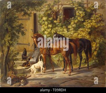 "Pferde auf der Veranda'. Deutschland, 1843. Abmessungen: 75 x 90 cm. Museum: Staatliche Eremitage, St. Petersburg. Autor: ALBRECHT ADAM. Stockfoto