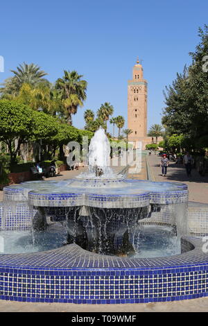 Koutoubia Moschee (Westseite) von Lalla Hasna Park, Medina, Marrakesch, Marrakesh-Safi region, Marokko, Nordafrika Stockfoto