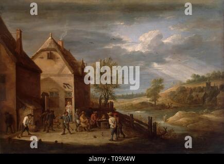 "Landschaft mit Bauern Bowling". Flandern, späte 1640er. Abmessungen: 61,5 x 89,5 cm. Museum: Staatliche Eremitage, St. Petersburg. Autor: David Teniers II. DAVID Teniers der Jüngere. Stockfoto