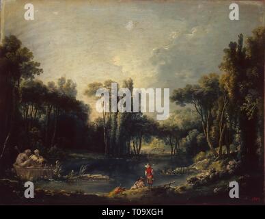 "Landschaft mit einem Teich'. Frankreich, 1746. Abmessungen: 51 x 65 cm. Museum: Staatliche Eremitage, St. Petersburg. Autor: Francois Boucher. Stockfoto
