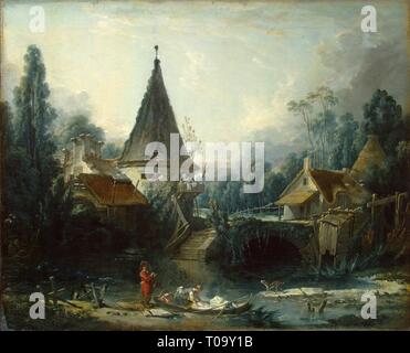 "Landschaft in der Nähe von Beauvais'. Frankreich, 1740. Abmessungen: 49 x 58 cm. Museum: Staatliche Eremitage, St. Petersburg. Autor: Francois Boucher. Stockfoto