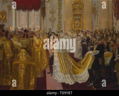 ' Hochzeit Nikolaus II und Grand Princess Alexandra Fyodorovna'. Dänemark, 1895. Abmessungen: 65,5 x 87,5 cm. Museum: Staatliche Eremitage, St. Petersburg. Thema: regner Laurits Tuxen. Stockfoto