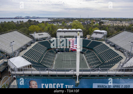 Daniel Island, South Carolina, USA. 16 Mär, 2019. März 16, 2019 Daniel Island, South Carolina, USA: Luftaufnahmen der Volvo Car Open Stadion in Daniel Insel, Sc. (Bild: © Walter G Arce Sr Aspdrones/ASP) Stockfoto