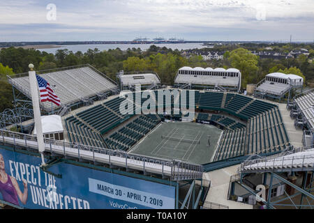 Daniel Island, South Carolina, USA. 16 Mär, 2019. März 16, 2019 Daniel Island, South Carolina, USA: Luftaufnahmen der Volvo Car Open Stadion in Daniel Insel, Sc. (Bild: © Walter G Arce Sr Aspdrones/ASP) Stockfoto