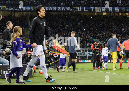 Mailand, Italien. 14 Mär, 2019. Makoto Hasebe (Frankfurt) Fußball: UEFA Europa League Runde 16 Spiel zwischen Inter Mailand 0-1 Eintracht Frankfurt an Giuseppe Meazza in Mailand, Italien. Credit: Itaru Chiba/LBA/Alamy leben Nachrichten Stockfoto
