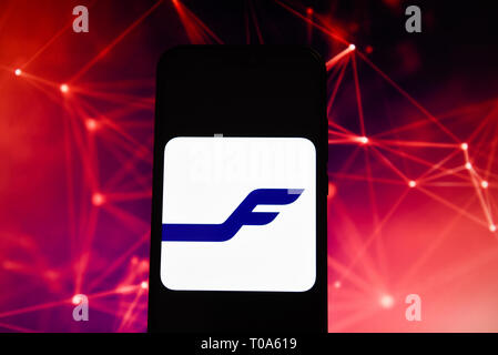 Porto, Portugal. 19 Mär, 2019. Finnair Logo ist auf ein Android Mobiltelefon gesehen. Credit: Omar Marques/SOPA Images/ZUMA Draht/Alamy leben Nachrichten Stockfoto