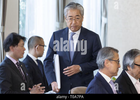 Tokio, Japan. 19 Mär, 2019. Tsunekazu Takeda Präsident der Japanischen Olympischen Komitee (JOC) nimmt an einem Board Directors Meeting in Tokio. Takeda wird erwartet, als Mitglied des Internationalen Olympischen Komitees aufgrund von Ermittlungen bei Verdacht auf Korruption in Tokio 2020 Spiele Angebot verbunden, zurückzutreten. Credit: Rodrigo Reyes Marin/ZUMA Draht/Alamy leben Nachrichten Stockfoto