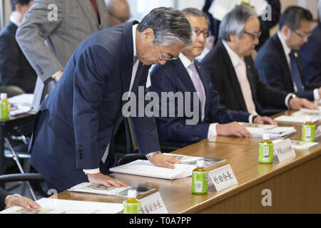 Tokio, Japan. 19 Mär, 2019. Tsunekazu Takeda Präsident der Japanischen Olympischen Komitee (JOC) nimmt an einem Board Directors Meeting in Tokio. Takeda wird erwartet, als Mitglied des Internationalen Olympischen Komitees aufgrund von Ermittlungen bei Verdacht auf Korruption in Tokio 2020 Spiele Angebot verbunden, zurückzutreten. Credit: Rodrigo Reyes Marin/ZUMA Draht/Alamy leben Nachrichten Stockfoto