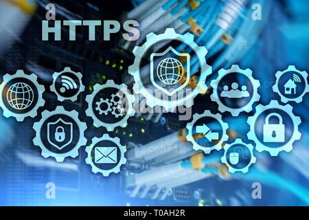 HTTPS. Hypertext Transport Protocol Secure. Technologiekonzept auf dem Server Zimmer Hintergrund. Virtuelle Symbol für Network Security web service Stockfoto