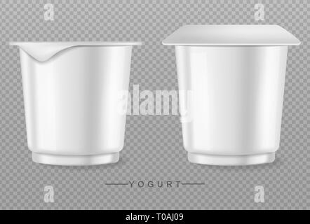Joghurt isoliert auf transparente Vektor realistisch. Product Placement leerer Behälter Stock Vektor
