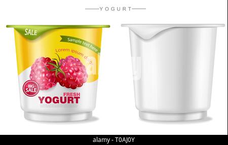 Obst Joghurt Vektor realistisch. Berry, Himbeere und Kiwi Sammlung Stock Vektor