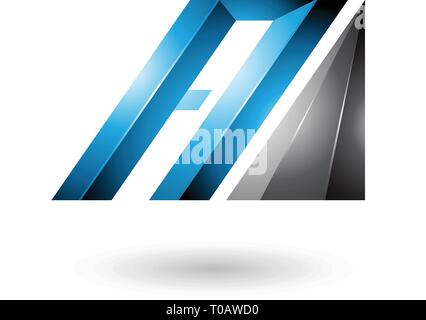 Vector Illustration von blauen und schwarzen Buchstaben A der Glänzend Diagonal Bars Stock Vektor