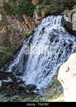 Weiten Blick von oben auf die rustikale Fällt entlang der großartigen Loop Road im Yellowstone National Park, Wyoming. Stockfoto