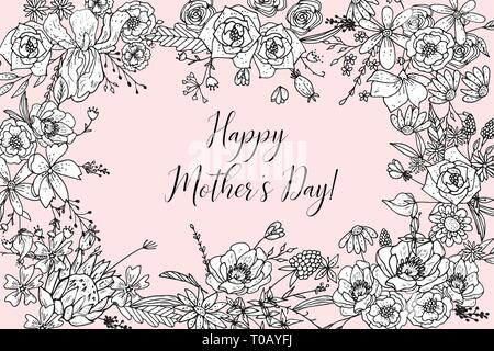 Muttertag Grußkarten mit schönen Blume Blumen Stock Vektor