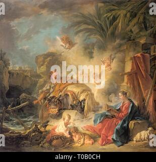 "Ruhe auf der Flucht nach Ägypten". Frankreich, 1757. Abmessungen: 139,5 x 148,5 cm. Museum: Staatliche Eremitage, St. Petersburg. Autor: Francois Boucher. Francois Boucher. Stockfoto