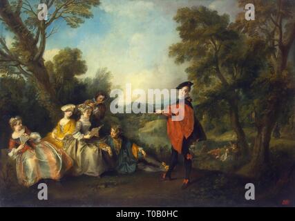 "Konzert im Park". Frankreich, zwischen 1720 und 1743. Abmessungen: 76 x 107 cm. Museum: Staatliche Eremitage, St. Petersburg. Autor: Nicolas Lancret. Stockfoto