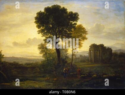 "Landschaft mit Jakob und Rahel und Lea im Gut (Morgen)". Frankreich, 1666. Abmessungen: 113 x 157 xm. Museum: Staatliche Eremitage, St. Petersburg. Autor: Claude Gellee (Le Lorrain). CLAUDE LORRAIN. Stockfoto