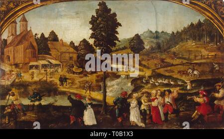 "Ländliche Fest (Oktober)". Deutschland, Ende des 15. und ersten Drittel des 16. Jahrhunderts. Abmessungen: 22,5 x 40 cm. Museum: Staatliche Eremitage, St. Petersburg. Autor: Hans WERTINGER. Wertinger, Hans, von. Stockfoto