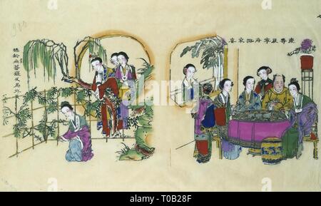 'Zwei Szenen aus dem Roman "Traum der Roten Kammer''. China, des späten 19. und frühen 20. Jahrhunderts. Abmessungen: 61 x 35 cm. Museum: Staatliche Eremitage, St. Petersburg. Stockfoto