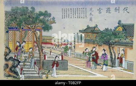 "Hua Mulan Wanderungen mit einem Schwert in der Palace'. China, des späten 19. und frühen 20. Jahrhunderts. Abmessungen: 109 x 62 cm. Museum: Staatliche Eremitage, St. Petersburg. Stockfoto