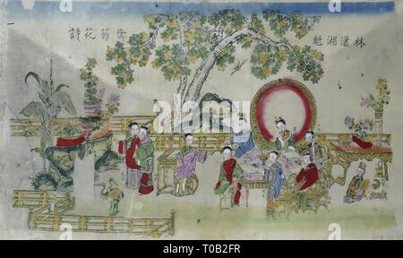 'Zwei Szenen aus dem Roman "Traum der Roten Kammer''. China, des späten 19. und frühen 20. Jahrhunderts. Abmessungen: 109 x 62 cm. Museum: Staatliche Eremitage, St. Petersburg. Stockfoto