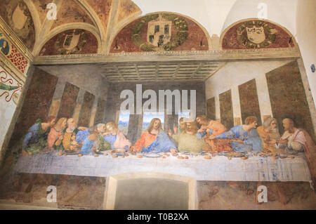 Mailand, Italien - 15. November 2016: Das letzte Abendmahl Malerei. Jesus und die 12 Apostel. Bartholomäus, junge James, Andrew, Judas, der Iskariot, Petrus, Johannes, Thomas Stockfoto