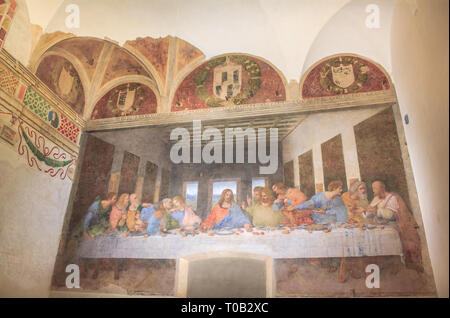 Mailand, Italien - 15. November 2016: das Letzte Abendmahl, Jesus und die 12 Apostel. Bartholomäus, junge James, Andrew, Judas, der Iskariot, Petrus, Johannes, Thomas, Jakobus Stockfoto