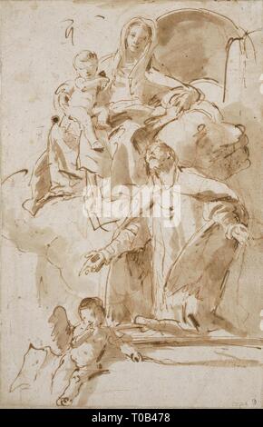 'Madonna mit Kind, ein Heiliger und ein Engel". Italien, frühen 1750er Jahren. Abmessungen: 43,3 x 28,3 cm. Museum: Staatliche Eremitage, St. Petersburg. Autor: Giovanni Battista Tiepolo. Stockfoto