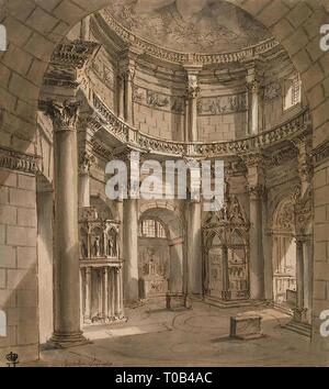 'Innere des Jupiter Tempel (Mausoleum) in der Palast von Kaiser Diokletian in Split". Frankreich, 1757. Abmessungen: 26,3 x 24 cm. Museum: Staatliche Eremitage, St. Petersburg. Autor: Charles Louis CLERISSEAU. Stockfoto