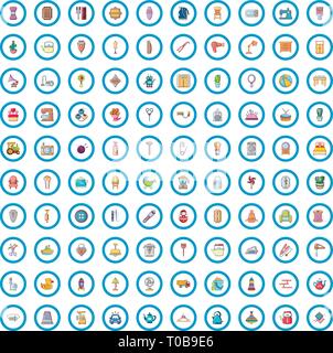 100 Haushalt Produkte Symbole, Cartoon Stil Stock Vektor