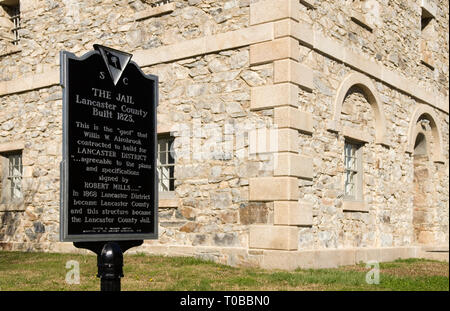 Alte Lancaster Gefängnis unterzeichnen, South Carolina, USA. Stockfoto