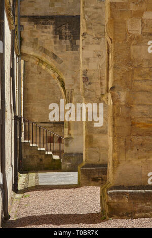 Mittelalterliche Architektur - Strebepfeiler an der Südwand die Kathedrale von Exeter, Exeter, Devon, Großbritannien. Stockfoto