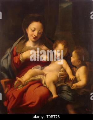 'Madonna mit Kind und Engel (Kopie)". Italien. Abmessungen: 69,5 x 57,5 cm. Museum: Staatliche Eremitage, St. Petersburg. Autor: ANTONIO DA CORREGGIO. Stockfoto