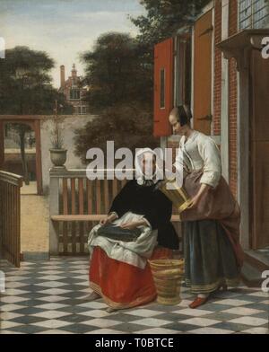 "Frau und ein Mädchen mit einem Eimer". Holland, ca. 1660. Abmessungen: 53 x 42 cm. Museum: Staatliche Eremitage, St. Petersburg. Autor: Pieter de Hooch. PIETER DE HOOCH. PIETER CORNELIS HOOCK. Stockfoto