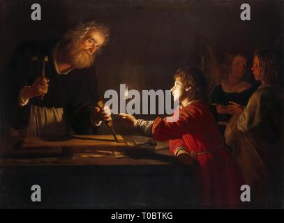 "Die Kindheit Jesu". Holland, ca. 1620. Abmessungen: 137 x 185 cm. Museum: Staatliche Eremitage, St. Petersburg. Autor: GERRIT VAN HONTHORST. Stockfoto