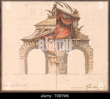 'Design der Dekoration für die Auferstehung Tor mit der Iberischen Kapelle in Moskau anlässlich der Krönung von Alexander I". Serie "Triumphbogen zum Gedenken an die Krönungszeremonie'. Italy-Russia, 1801. Abmessungen: 27,2 x 32,2 cm. Museum: Staatliche Eremitage, St. Petersburg. Autor: PIETRO DI GOTTARDO GONZAGA. Stockfoto