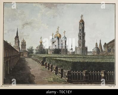 Bin onastery der Dreifaltigkeit und St. Sergius'. Serie 'Blick auf Moskau und Umgebung". Russland, zwischen 1800 und 1810. Abmessungen: 38 x 52,5 cm. Museum: Staatliche Eremitage, St. Petersburg. Autor: Fjodor Jakowlewitsch Alexeyev. Stockfoto