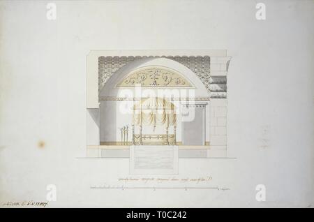 'Kalten Bad in Zarskoje Selo. Gestaltung der Dekoration der Zimmer mit Pool (Querschnitt)". Russland, Anfang 1780. Abmessungen: 425 x 650 mm. Museum: Staatliche Eremitage, St. Petersburg. Autor: Charles Cameron. Stockfoto