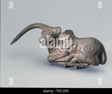 "Figur eines Bullen". Zentralasien (Usbekistan, Tadschikistan, sogdien Region), 6. und 3. vorchristlichen Jahrhundert. Maße: 4x2,8x5 cm. Museum: Staatliche Eremitage, St. Petersburg. Stockfoto